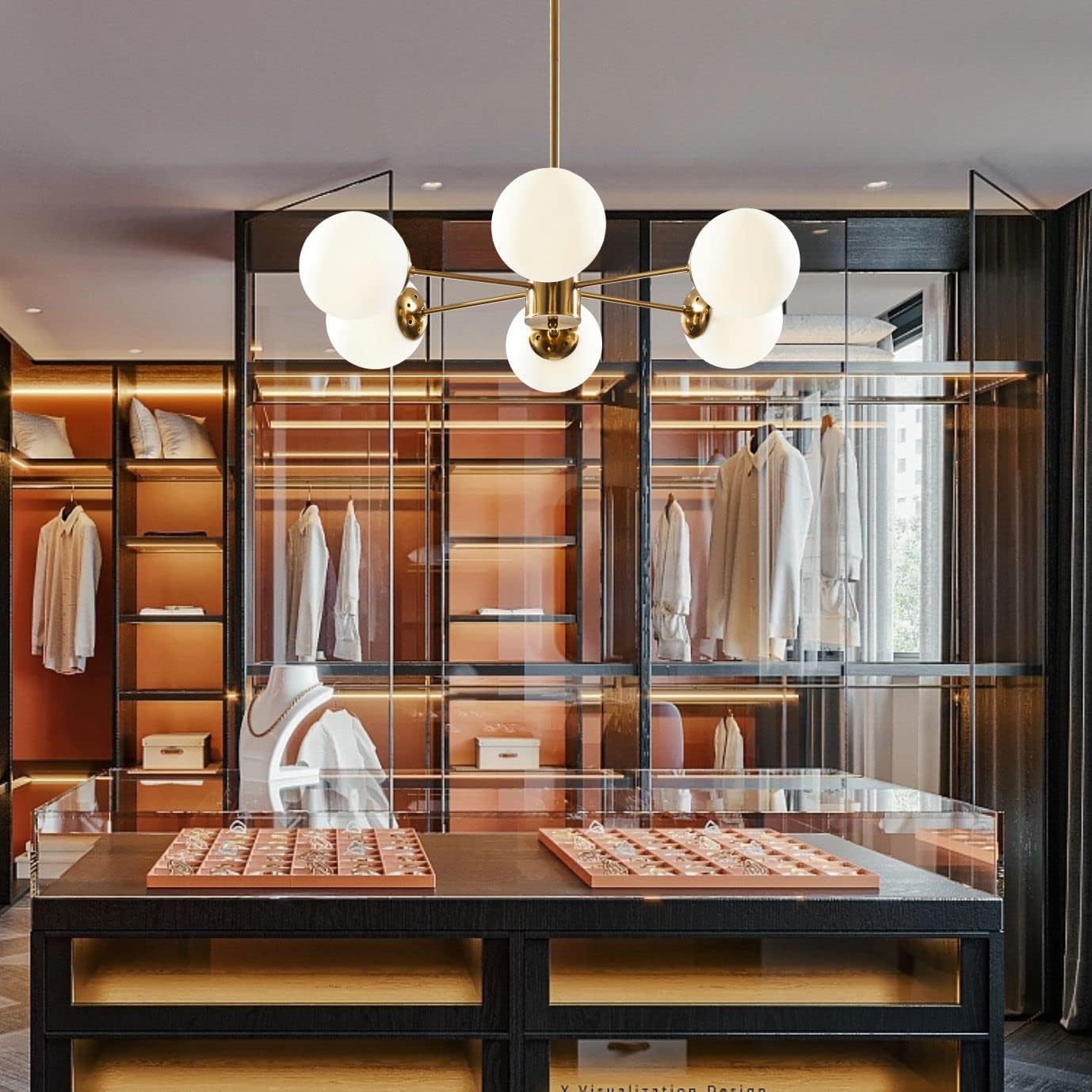 6 Light White Gold Hanging lamp Chandeliers